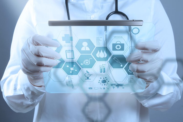 Medicine doctor working with modern computer interface as medical concept