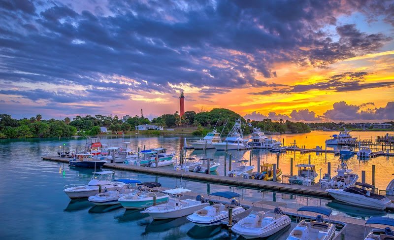Jupiter Inlet Lighthouse Sunrise at Marina Waterway