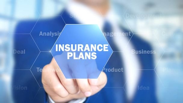 Insurance Plans, Businessman working on holographic interface, Motion Graphics